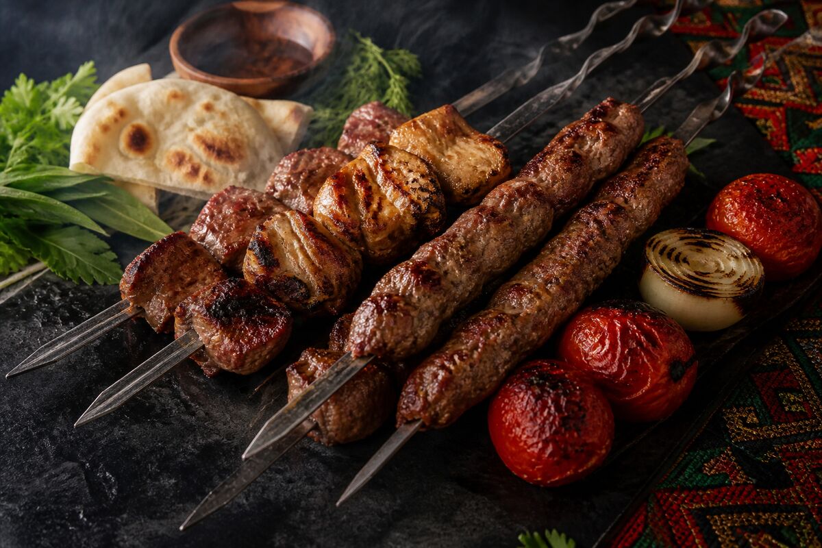 Tajik charcoal-grilled shashlik at Nur